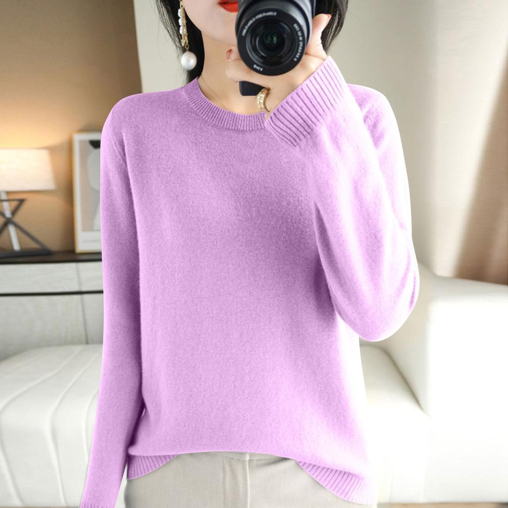 Women's Long Sleeved Knitted Sweater Round Neck Loose Thin Top