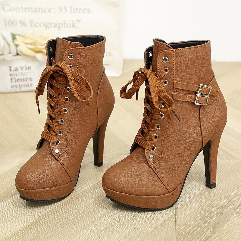 Fashion Plus Size Ankle Boots Women Platform High Heels Female Lace Up Women's Shoes Buckle Woman Short Boot Ladies Footwear 2024 Rtg5