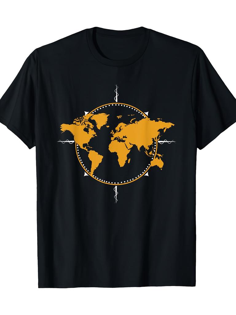 Футболка с дизайном карты мира и компаса