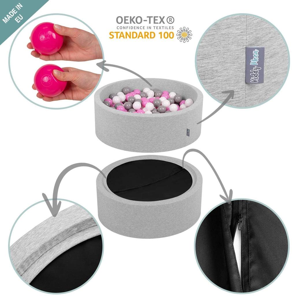 KiddyMoon 90x30cm/300 Balls Balls 7cm / 2.75in Baby Foam Ball Pit Made In Eu, Light Grey:dark Turquoise/grey/white/mint