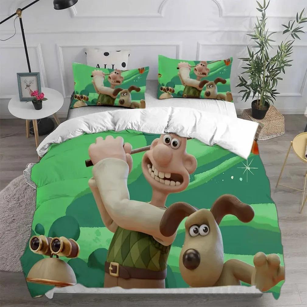 Cartoon Dog Duvet Cover Pillowcase Bedding Set Wallace&Gromit Adult Boy Girl Bedroom Decoration Children Single Double Size