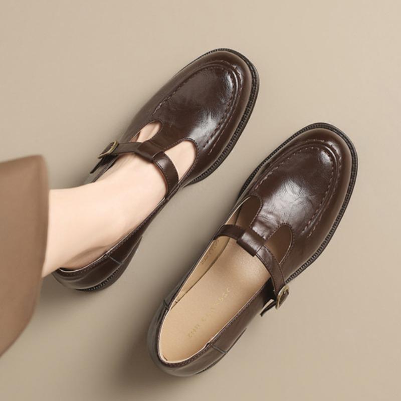 Винтажные туфли Мэри Джейн Легкие женские туфли Британский стиль Маленькие кожаные туфли Французские лоферы Круглый носок Одинарные туфли