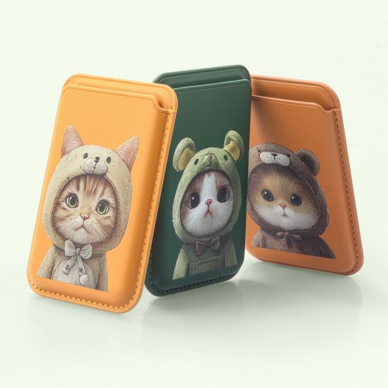Милый Мультяшный Кот Магнитный Для Magsafe Держатель Карт Для iPhone 17 16 15 Samsung Macsafe Магнитный Кошелек Слоты Для Карт Аксессуар Для Телефона