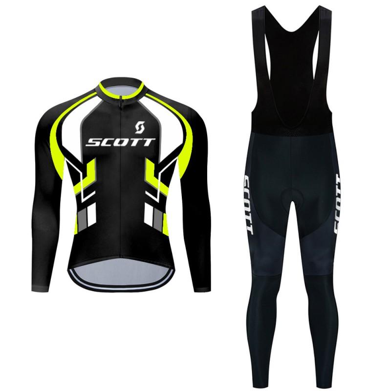 Mens Long Sleeve Cycling Jersey With Bib Straps Winter Sports Outdoor Riding Gear Breathable Quick Dry