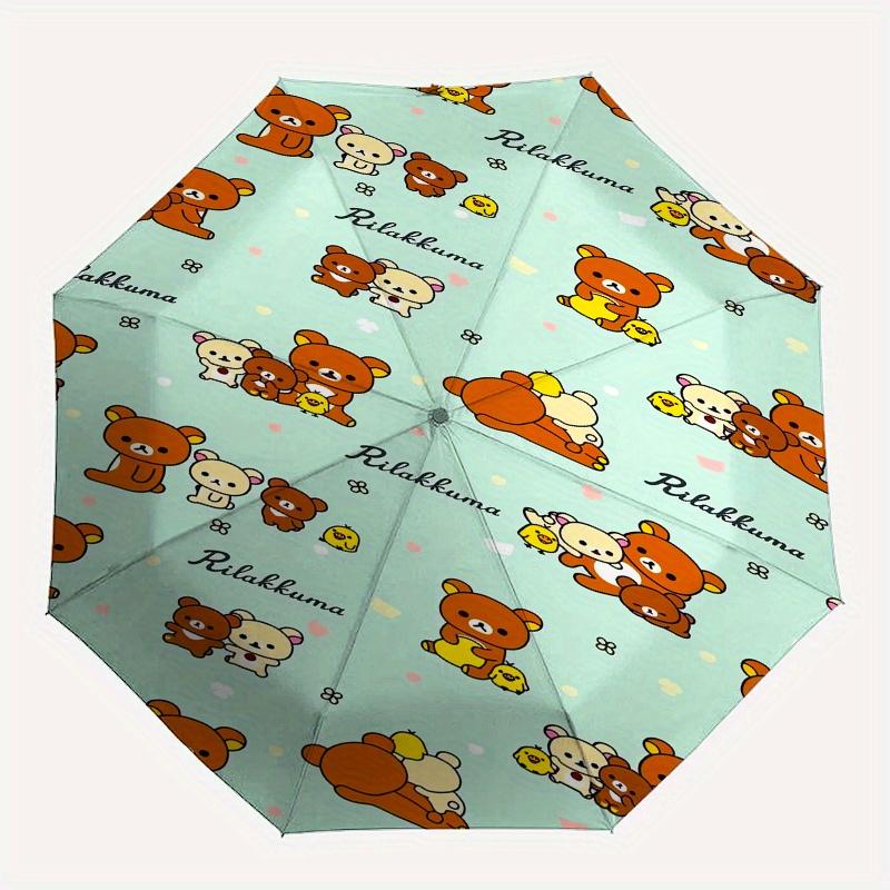 Rilakkuma,San X Automatic Folding Umbrella Simple 8 Rib Design, Bright Cartoon Pattern, Durable Iron Frame, Suitable For Travel, Outdoor, Be