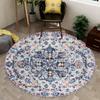 Round Classic Floral Carpet - Symmetrical Blue/Purple/Orange Motif on Ivory, Elegant Rug for Living Room, Timeless Decor