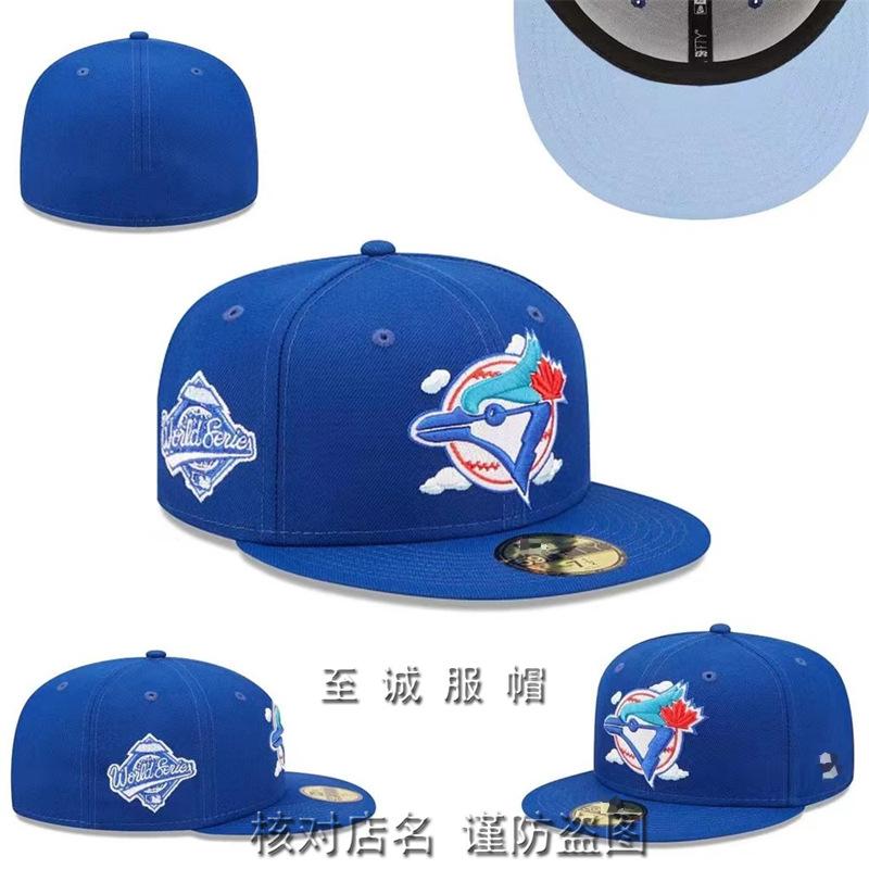 Fully enclosed Blue Jays baseball cap for men and women, embroidered flat-brim non-adjustable sun protection hip-hop hat