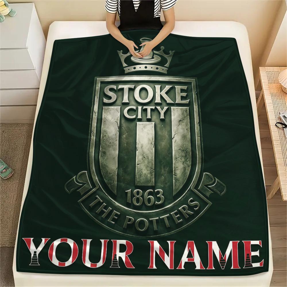 Custom Name Stoke City Flannel Blanket, High quality Comfortable for All Seasons, Home Decor, Warmth and Comfort