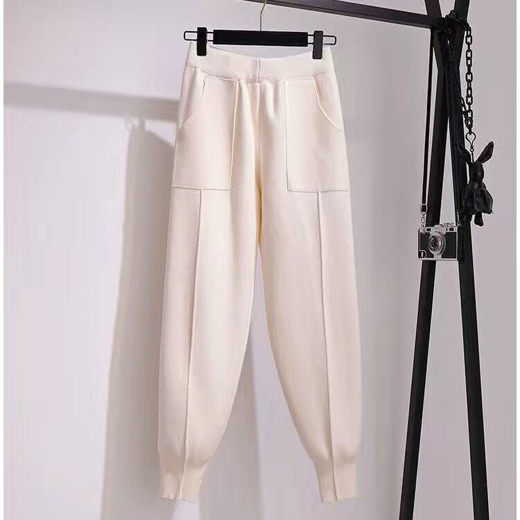 Women Pants Autumn and Winter Black Casual Knitted Pants Loose Elastic Nine Points Harlan Radish Pencil Pants