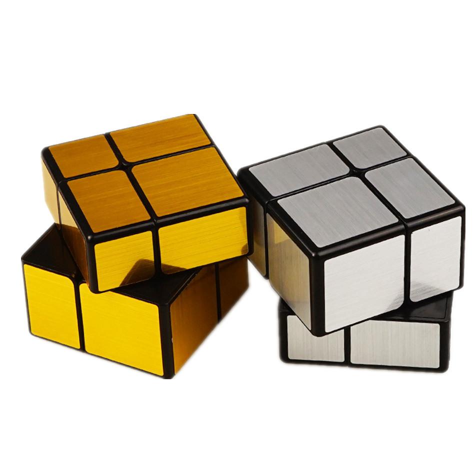 QiYi Mirror 2x2 Magic Cube Puzzle Speed ​​Magic Cube Золотая/Серебряная наклейка Кубик Игрушки для детей