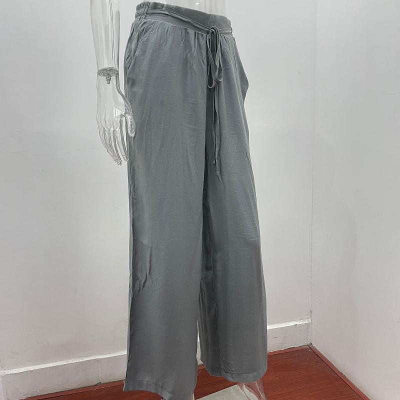 GMXIA Летние женские повседневные брюки с высокой талией, однотонные, с эластичным поясом, свободные широкие брюки