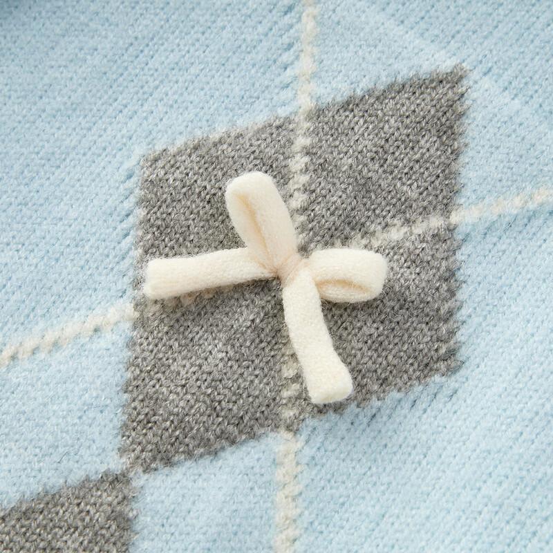 Женский короткий вязаный кардиган Semir с бантом и аргайлом, имитация двойки