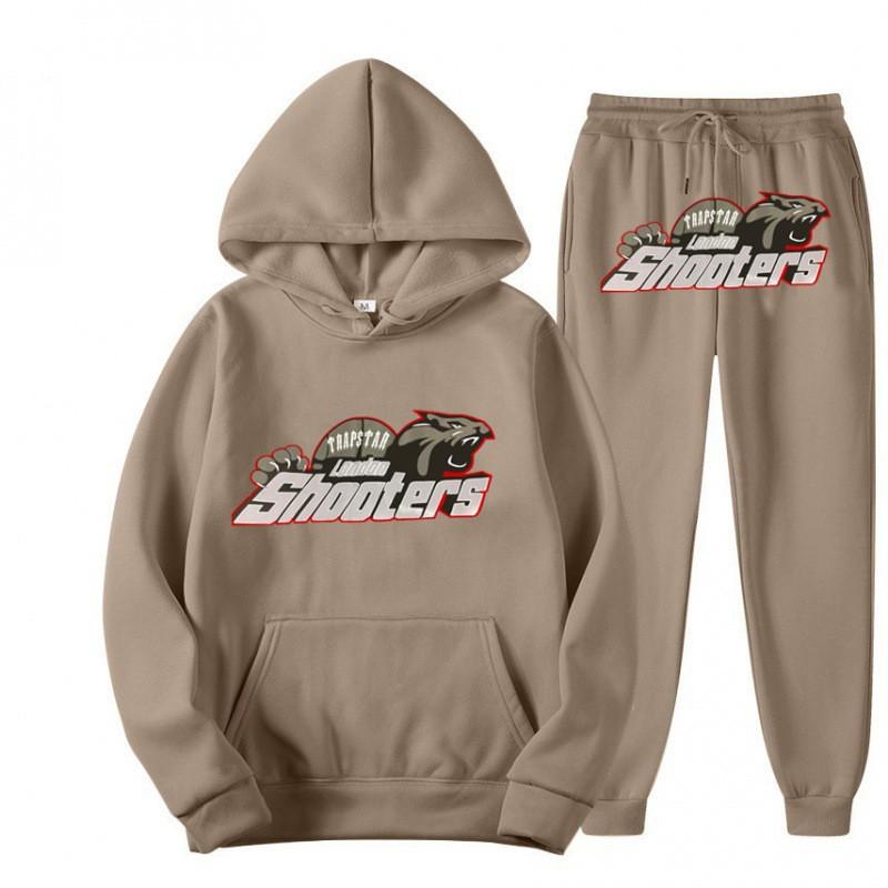 Mens Hooded Streetwear Tracksuit Set - Black Red Tiger Print Long Sleeve Top Jogger Pants Thick Casual Outfit