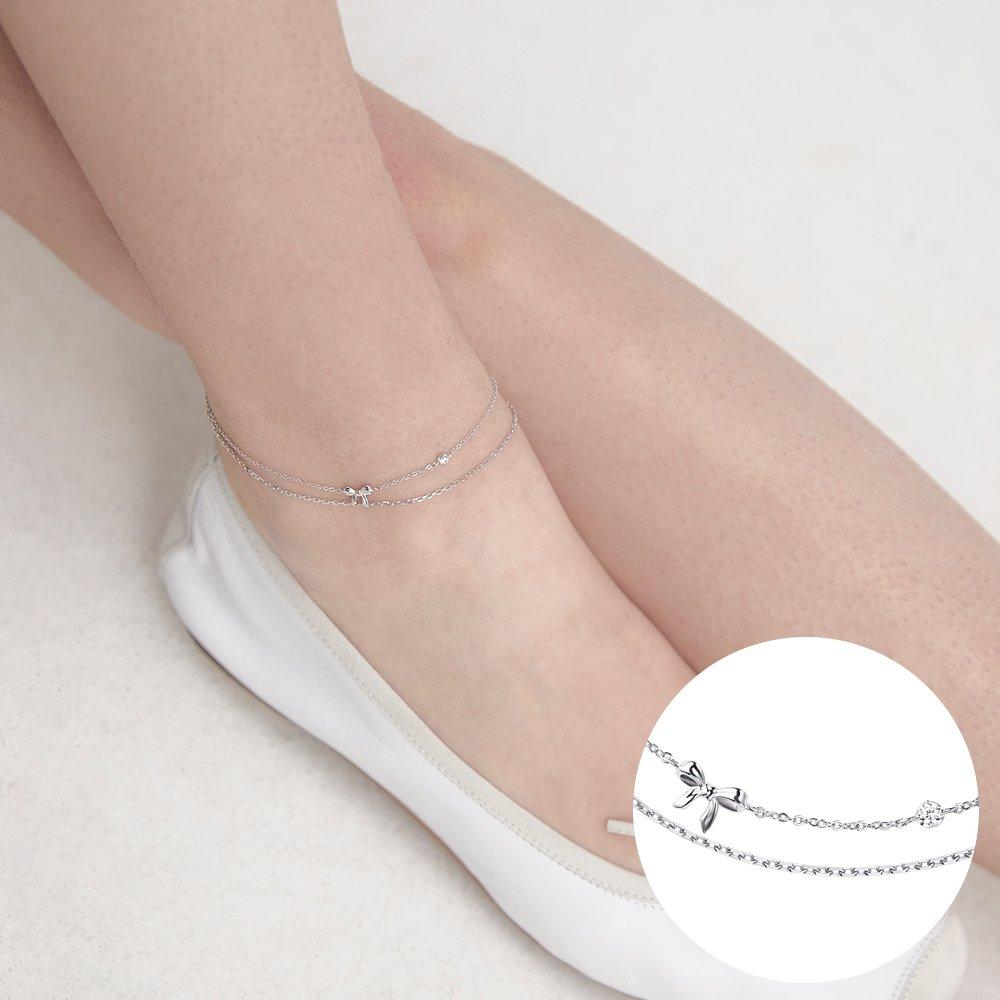 [Rosemont] Silver Ribbon Double-Line Anklet Ra24C51E
