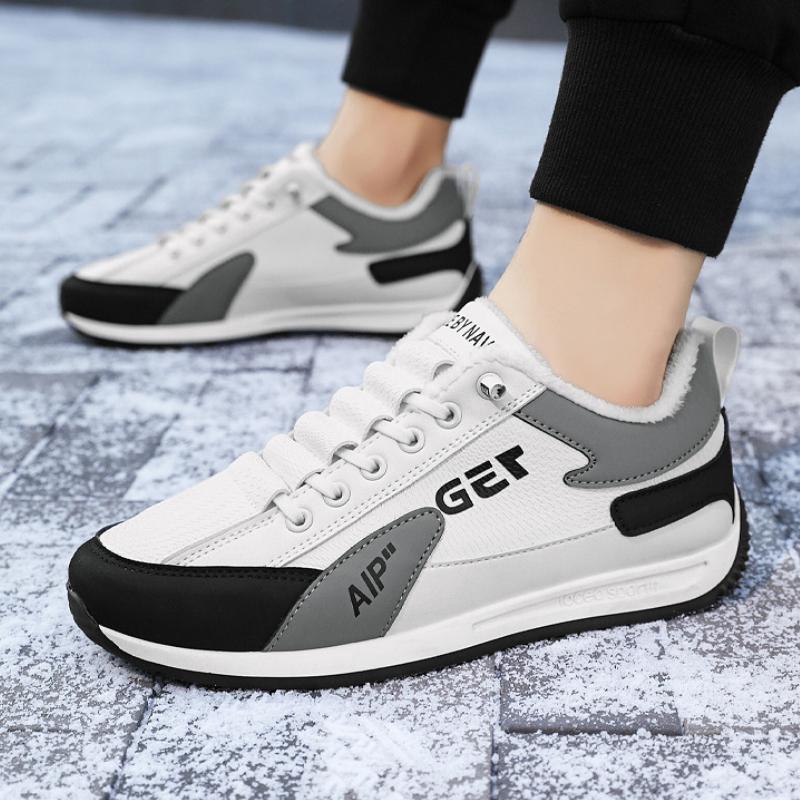 Мужские кроссовки Зимние теплые хлопковые ботинки для мужчин Зимние анти-лыжные ботинки на толстой подошве Повседневные хлопковые мужские туфли на флисовой подкладке со шнуровкой