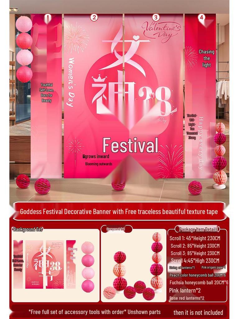 Women's Day Hanging Photo Banner - March 8th Goddess Decoration Fabric Banner