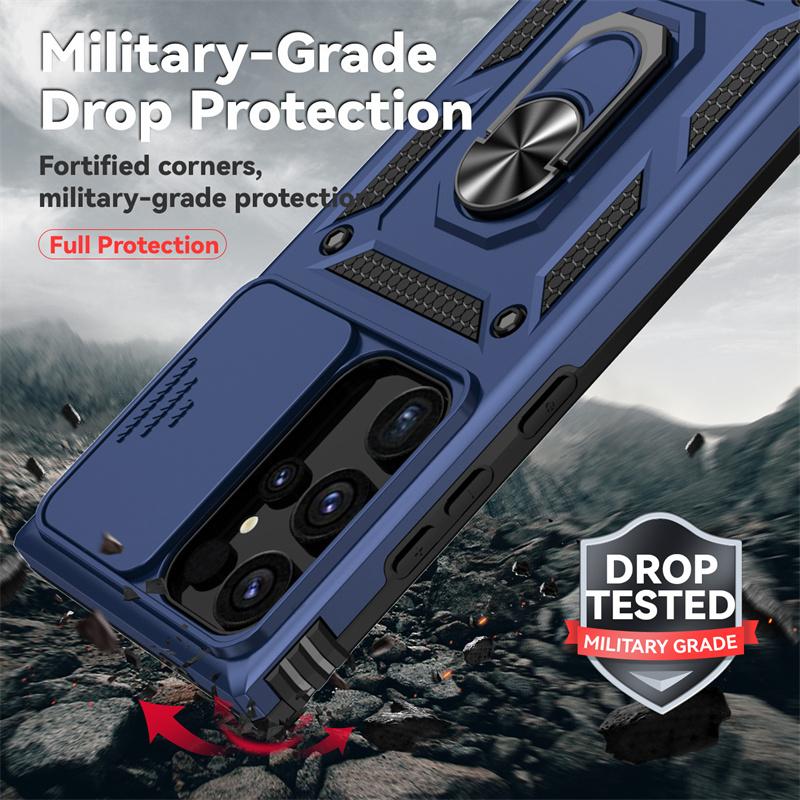 Чехол-накладка Slide Lens Protect Armor для Samsung Galaxy S24 S23 S22 S21 S20 FE S10 Plus Note 20 Ultra Military Grade Bumpers Ring Cover