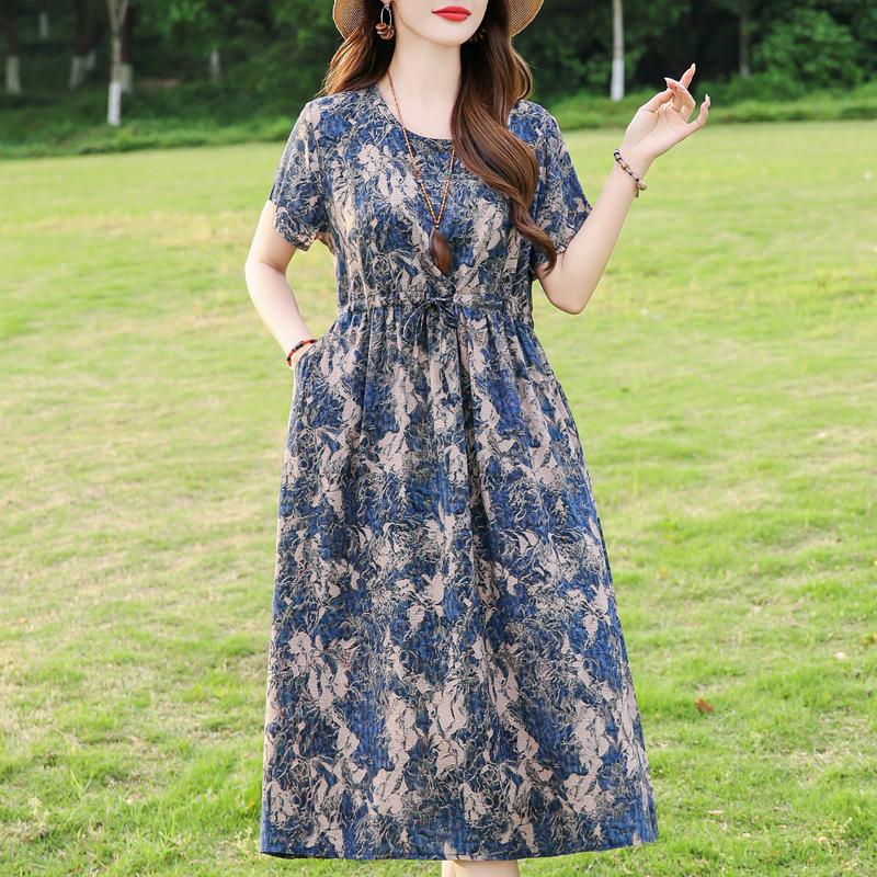 Женское длинное платье больших размеров, летнее платье с коротким рукавом и винтажным принтом для женщин