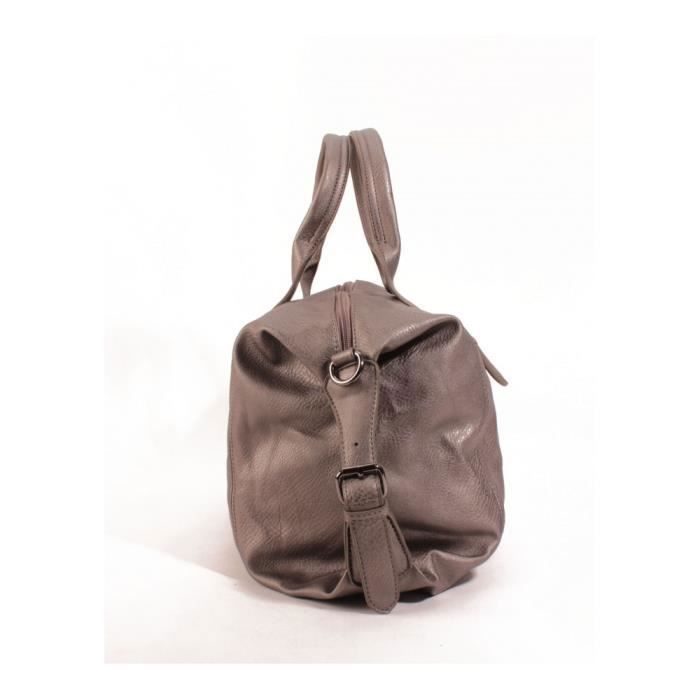 Sac à Main - LE TEMPS DES CERISES - Debby 2 - Gris Métallisé - Bandoulière Amovible - Zippée