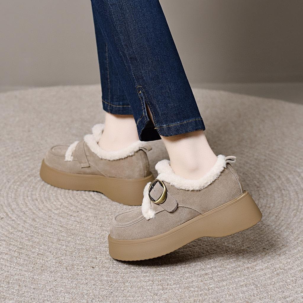 Cotton Shoes Women Autumn and Winter Velvet Warm Round Buckle One Pedal Thick Sole Women