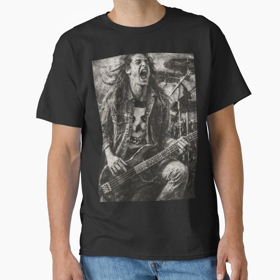 Cliff Burton Digital Charcoal Bassist Portrait Classic T-Shirt