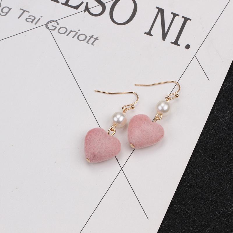 Осень и Зима, Фланелевые Асимметричные Серьги с Персиковым Сердцем Любви, Серьги с Жемчугом и Сладким Темпераментом