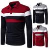 2023 Autumn Men's Fashion POLO Shirt with Three-Color Stitching and Lapel, Long-Sleeve.