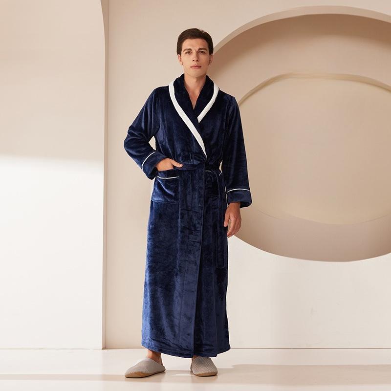Халаты с шалевым воротником для мужчин, махровые плюшевые банные халаты полной длины, мягкий спа-халат для дома с карманами, пушистые спа-халаты, унисекс, зимний, уютный, теплый, спа-халат, длинный халат