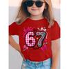 Girls' Short Sleeve T-Shirt NY-DX7962, Summer Fashion Plaid Leopard Print, Cartoon Patterns Bow Heart Star Etc, Casual Versatile Top, Numbers 67