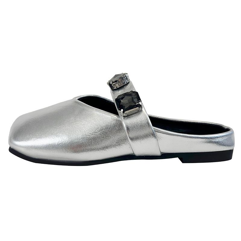 Модные полутапочки Baotou со стразами, женская летняя верхняя одежда, сандалии с квадратным носком De Mujer Verano 2024, повседневная универсальная обувь