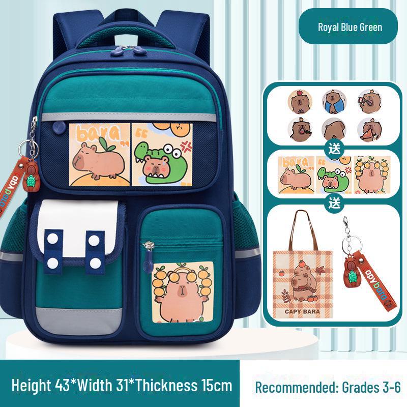 Рюкзак большой вместимости с капибарой для 1-6 классов - Милый и грязеотталкивающий дизайн для мальчиков и девочек