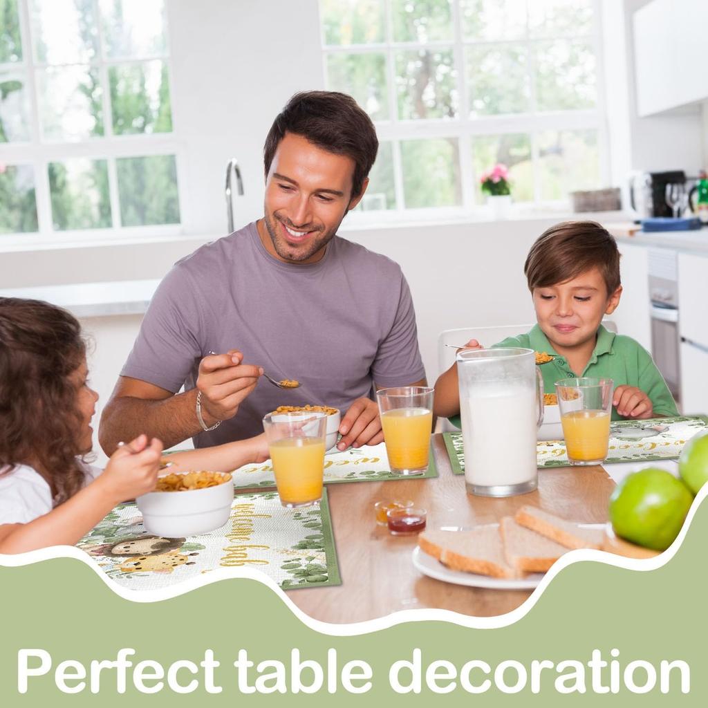 Eucalyptus Leaves Placemats Set of 4, Welcome Baby Waterproof Linen Placemats, Baby Shower Party Supplies, Table Mats for Indoor or Outdoor Dining