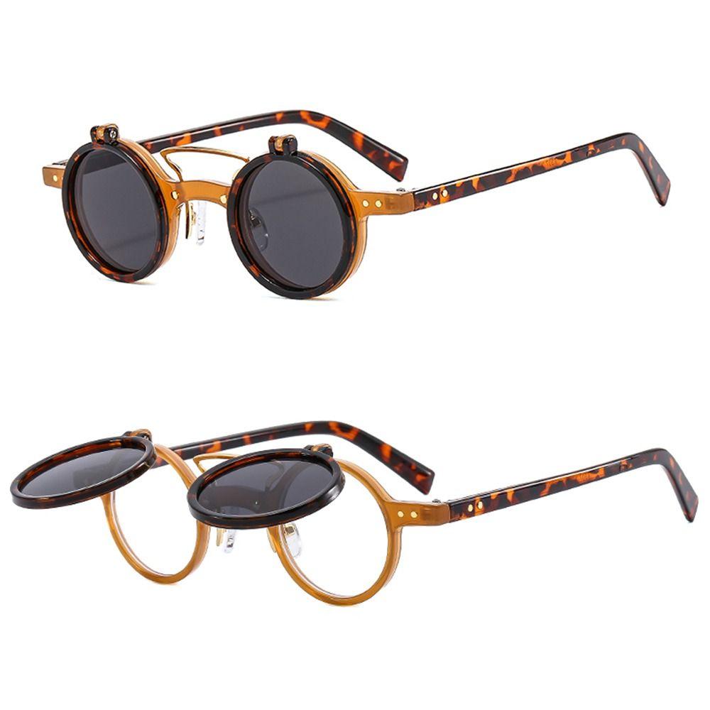 Steampunk Flip Up Sunglasses Retro Rivets Vintage Small Round Popular Sun Glasses Double -Layer Flip Lens Punk Eyeglasses Uv400