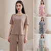 Women's Summer Pajama Set Round Neck Short Sleeve Top And Pants Sleepwear Set Casual Loose Two Piece Lounge Set