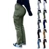 Women's Fashion Solid Color Hip Lifting Pants High Waist Multi Pocket Work Clothes Jeans