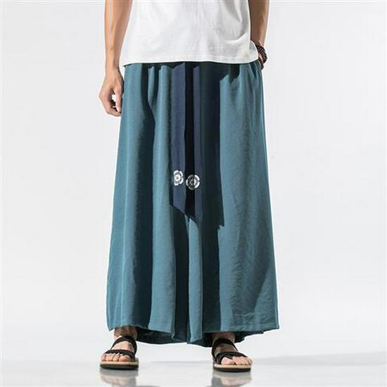 Men's Retro Hanfu-Style Linen-Cotton Zen Monk Pants Skirt