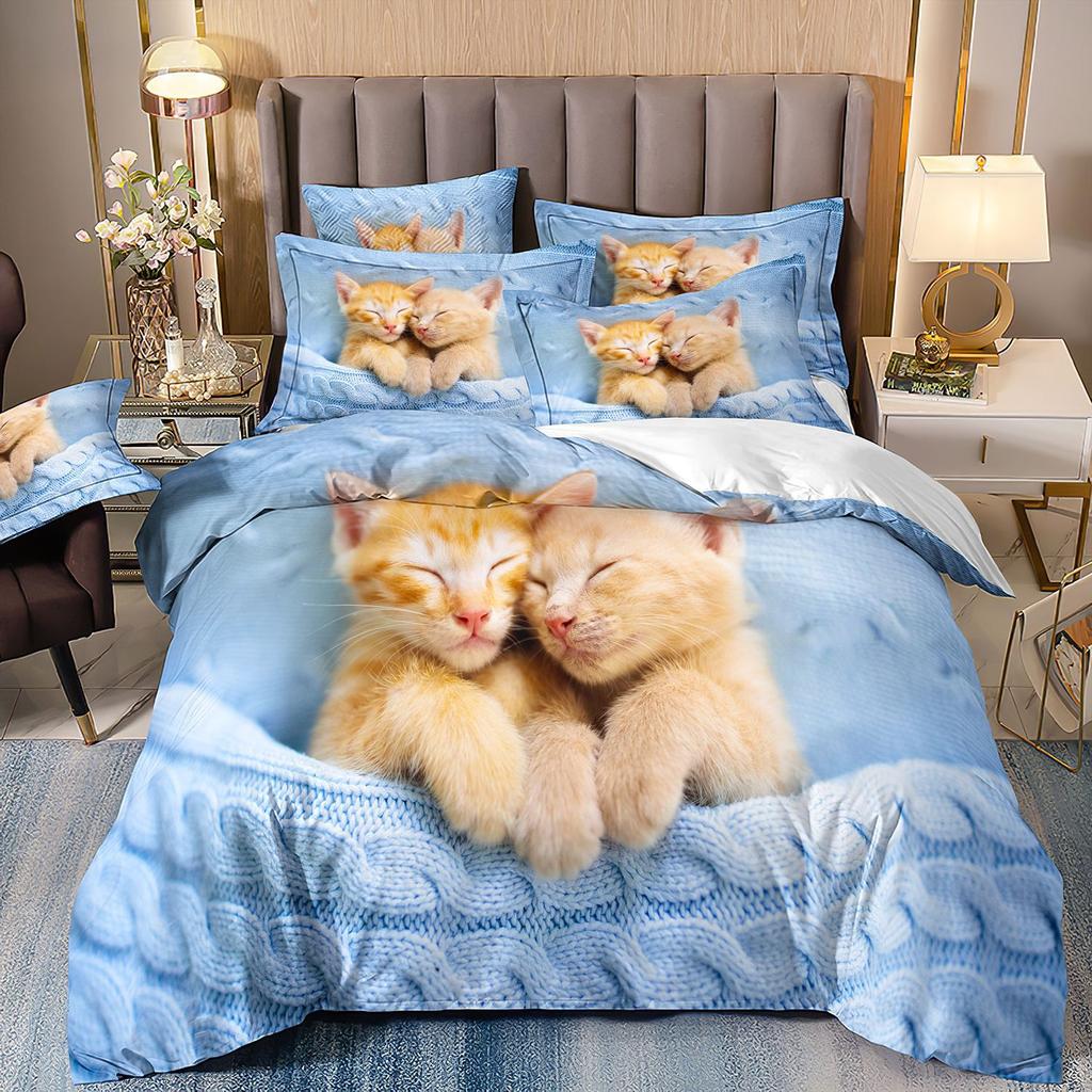 Комплект постельного белья с 3D милыми волками, кошкой и собакой, милый пододеяльник, пододеяльник, покрывало в этническом стиле с дикими животными и наволочками