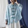 Женские винтажные рубашки с цветочным принтом, топы с рукавами-летучей мышью и пуговицами, блузки в китайском стиле, свободные женские рубашки