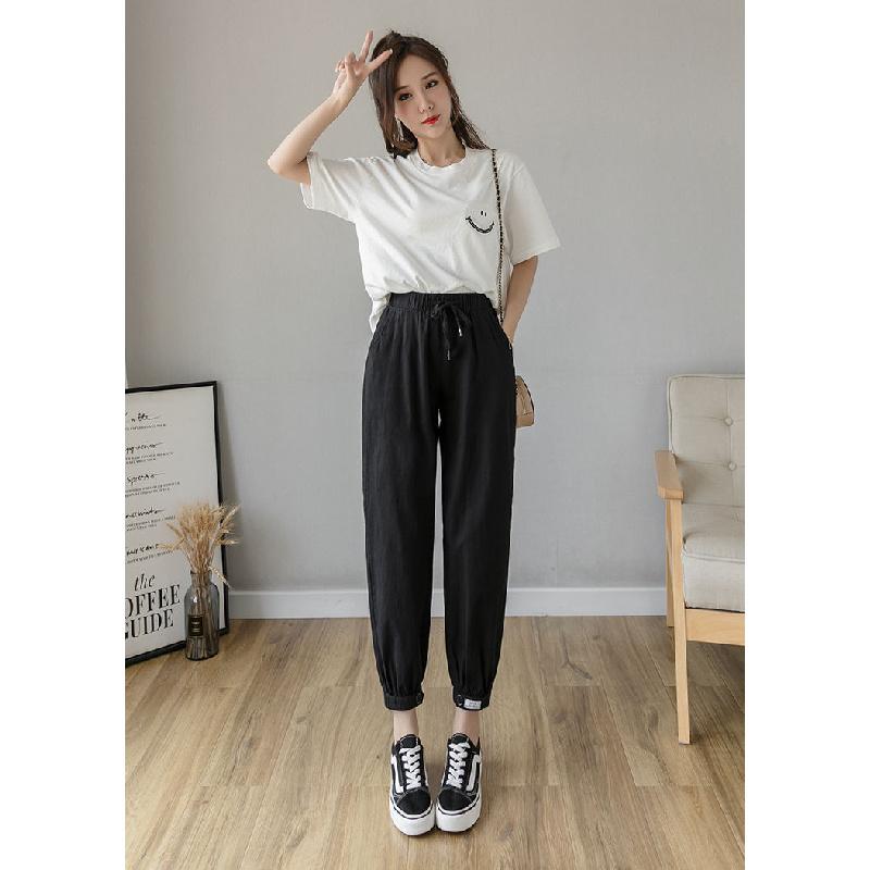 2026 Women's Thin Cotton-Linen Pants, High-Waisted, Loose-Fit, Cuffed, Nine-Quarter Length, Casual Harem Pants