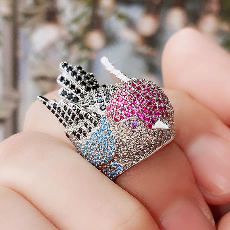 Huitan Rainbow Bird Rings for Women Hyperbole Female Finger Accessories Party Special-interested Girl Gift BlingTrendy Jewelry