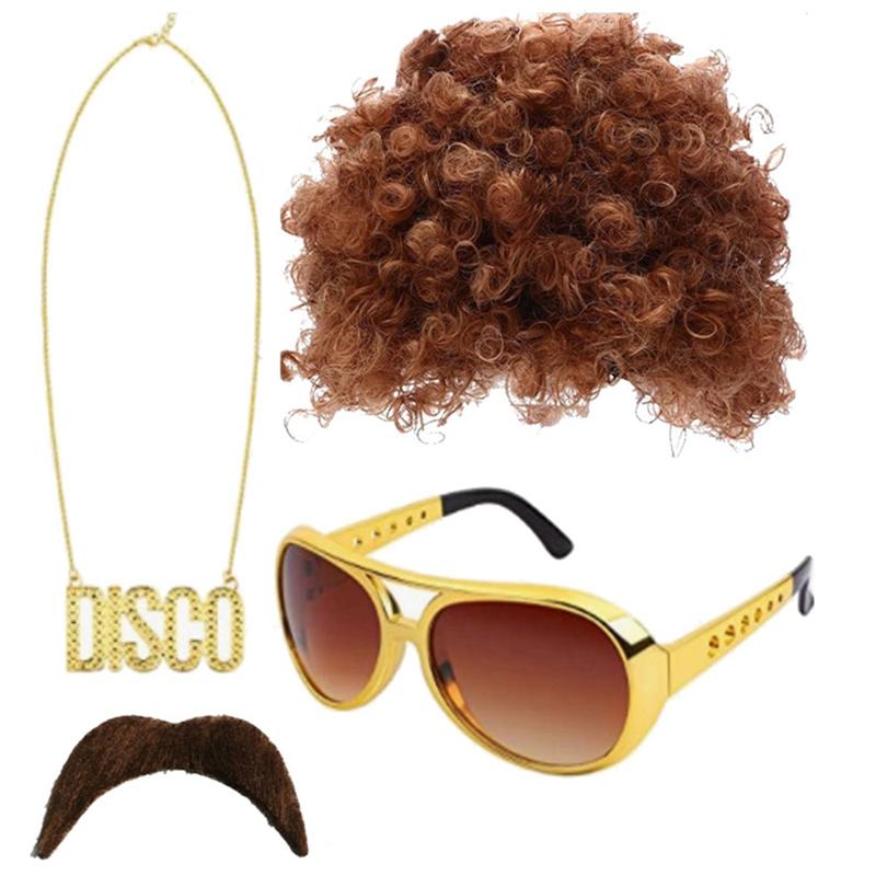 Costume Jewelry Set Synthetic Curly Hair Wigs Afro Wig Sunglasses Necklace For Adult Hip Hop Cosplay Party Accessories Hair Prop