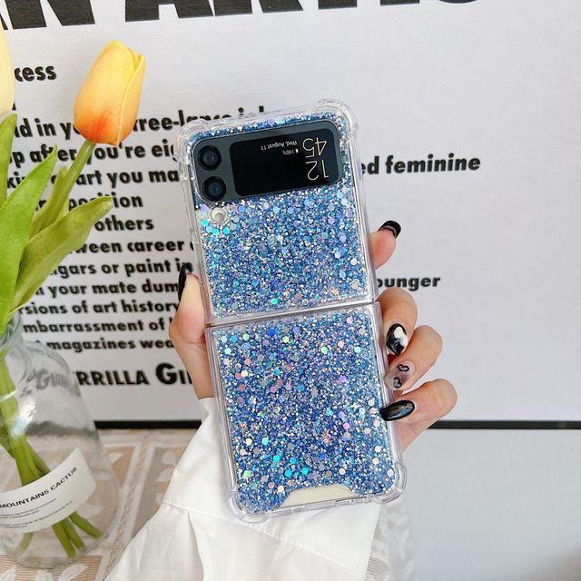 For Samsung Z Flip 4 Case Sequin Fantasy Transparent Folding Phone Case For Samsung Z Flip 3 Z Flip4 Shockproof Hard Back Cover