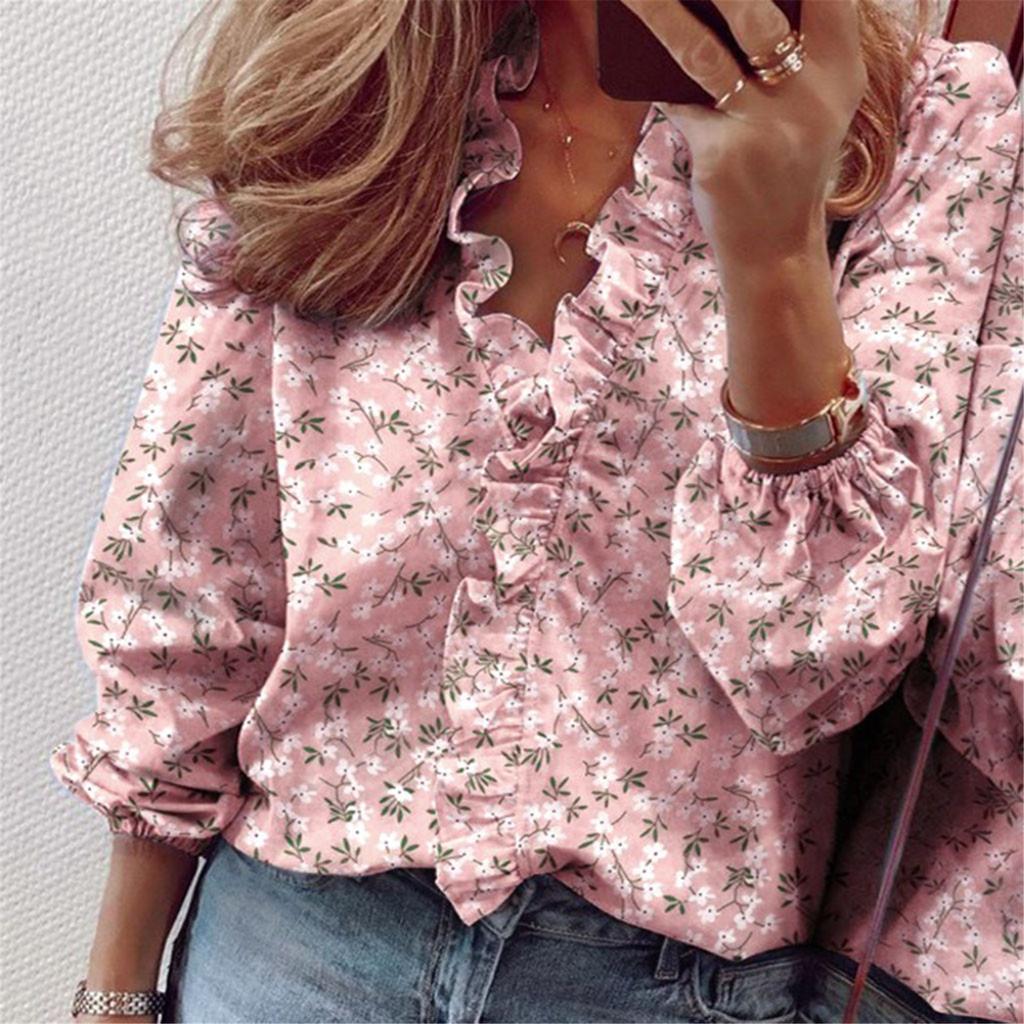 Fashion Woman Temperament Long Sleeve Ruffle Blouse Solid Colour Comfort Shirt