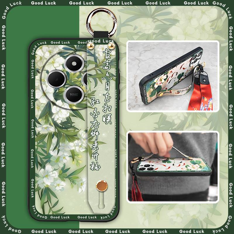 Waterproof Elderly lady Phone Case For Redmi A4 5G For Mom Wrist Strap Silicone Protective Soft case Phone Holder Ring