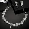 Rhodium Plated Silver Toned White American Diamond Studded Necklace With Earring Jewellery Set For Woment and Girl