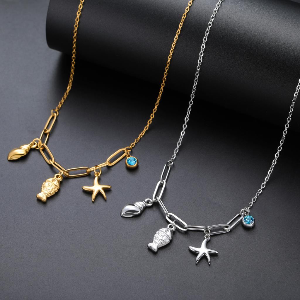 Cazador Sea Fish Conch Starfish Necklaces for Women 2026 Jewelry Stainless Steel Choker Bohemian Birthday Gift Wholesale