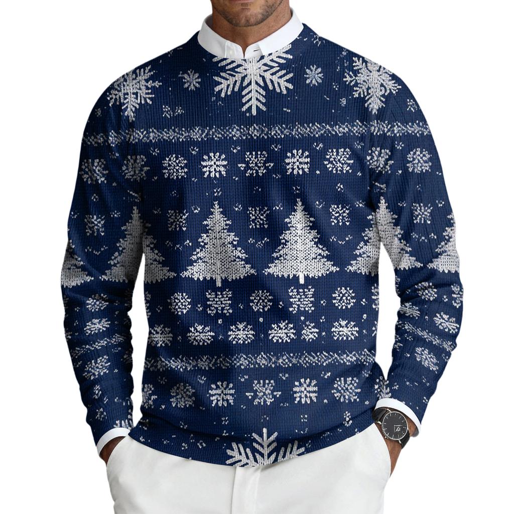 Мужской пуловер с круглым вырезом, длинными рукавами и рубчатой вязкой