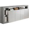MAESTRO Sideboard - Concrete and Glossy White Lacquered Decor - 4 Doors - L 184 X D 42 X H 93 Cm