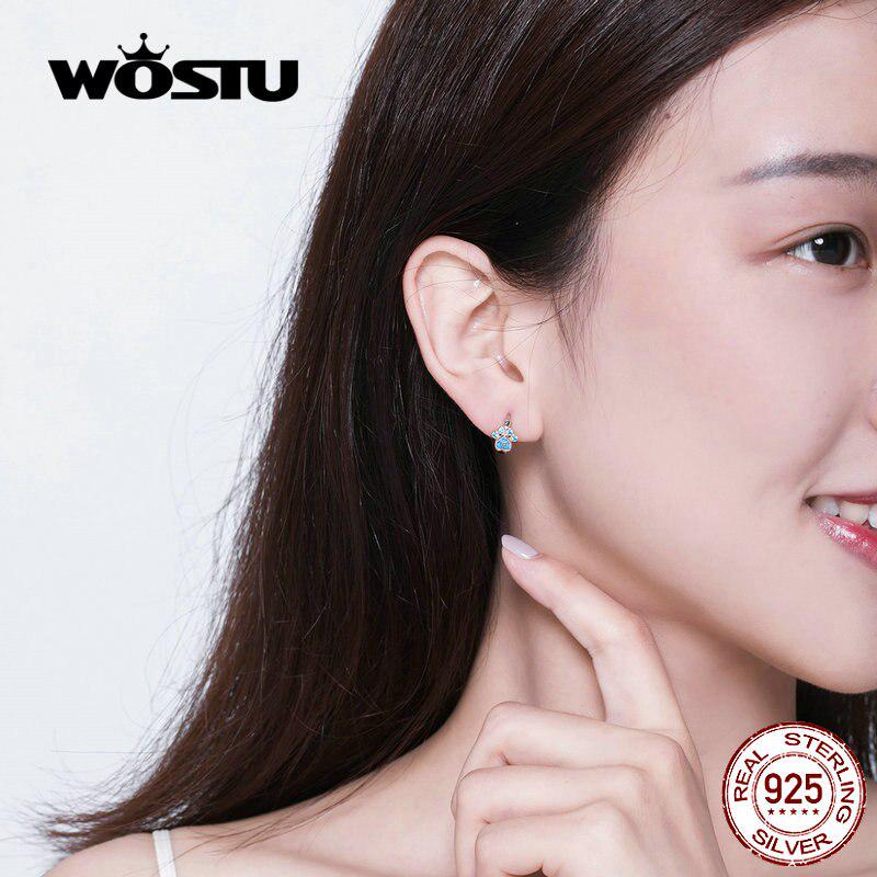 WOSTU Серьги-кольца со следами собачьей лапы S925, серебряные, синие, с цирконом, свадебные и помолвочные серьги