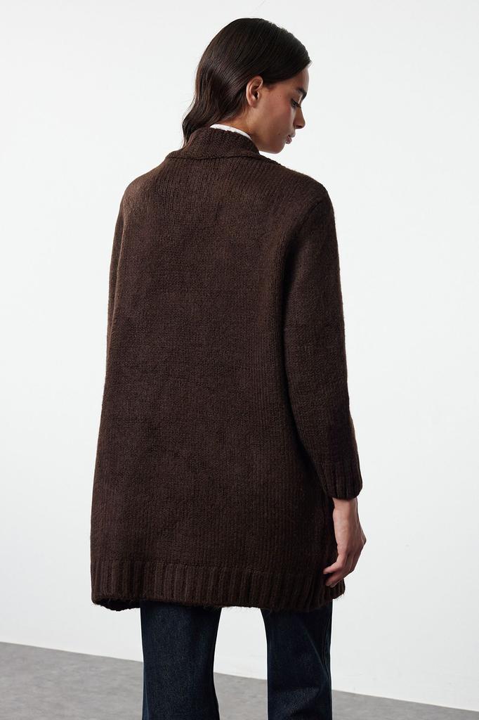 Женский Модный Стильный Кардиган Коричневый Свободного Кроя Мягкий Текстурированный Свободного Кроя Трикотажный Кардиган